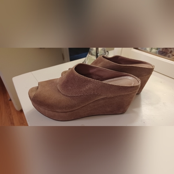Chocolat Blu Wind Peep Toe Suede Platform Wedge Mule Size 8 - Picture 2 of 10